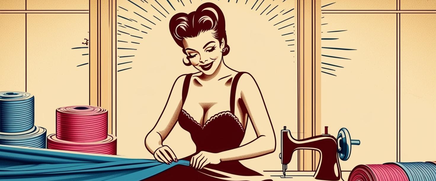 pin up girl sewing dress background